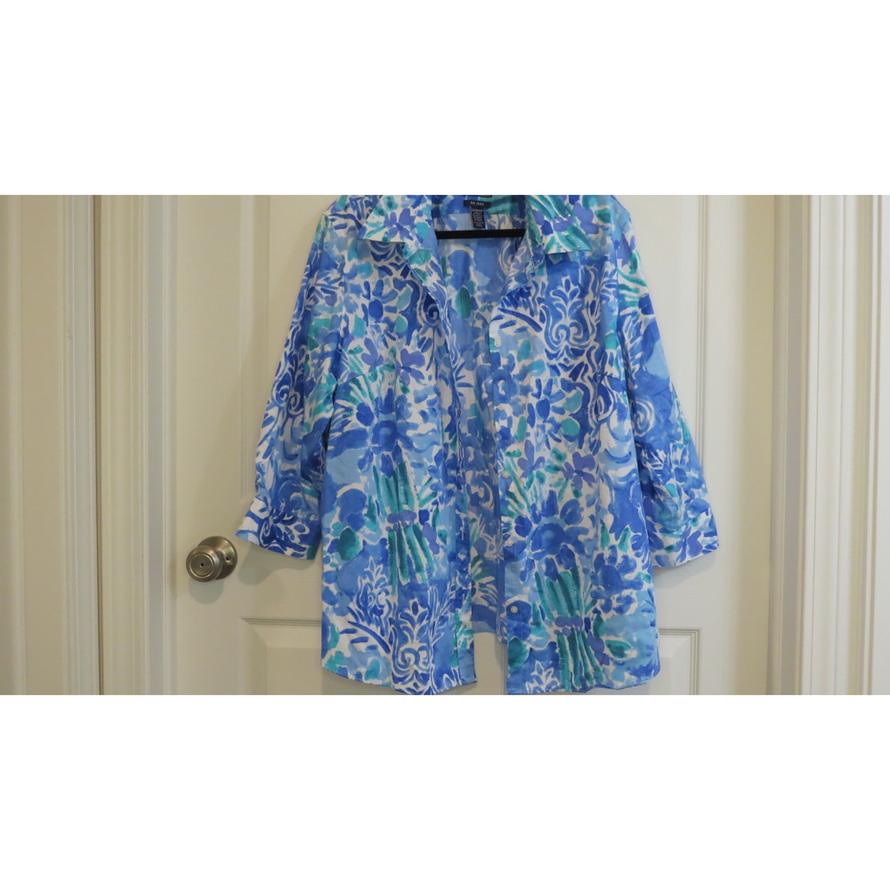 Chaps Blue White Green Lightweight Jacket 3/4 Sleeve Size 3X